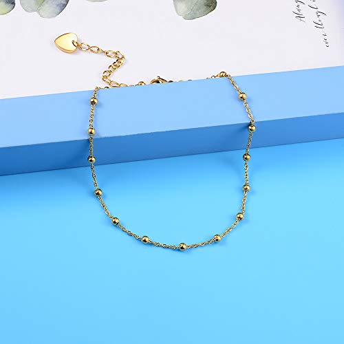 Detalle de VU100 Bracelet de Cheville pour Femme – Perles dorées, chaîne réglable en acier inoxydable