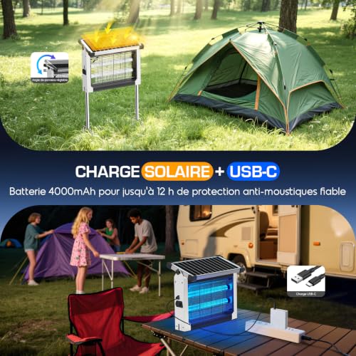 Detalle de Dnenellr Lampe Anti Moustique Extérieur Solaire, Étanche IPX5 (Blanc) – Design autonome et efficace