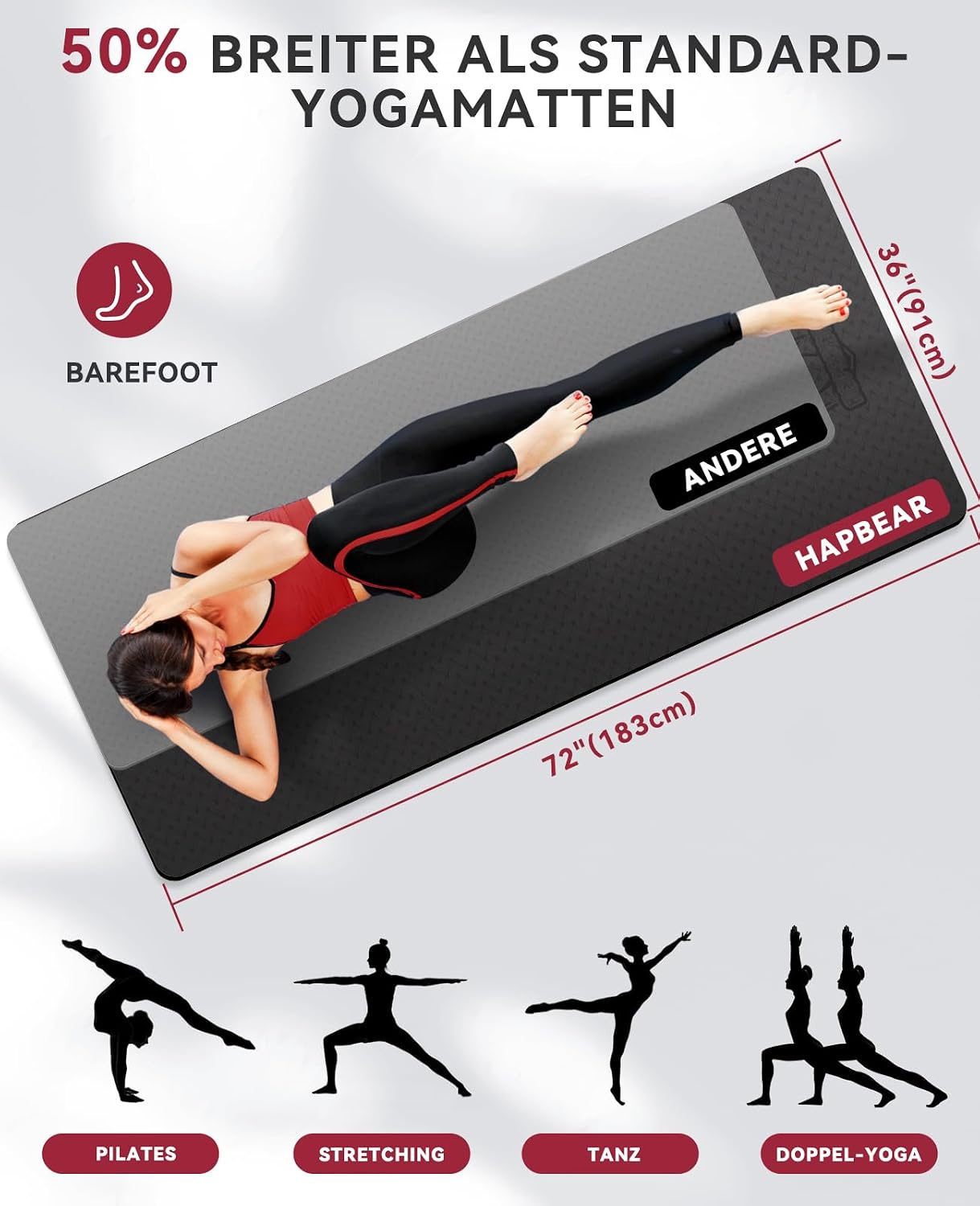 Thumbnail 1 de HAPBEAR Yogamatte XXL 183 cm groß, 6 mm Dicke