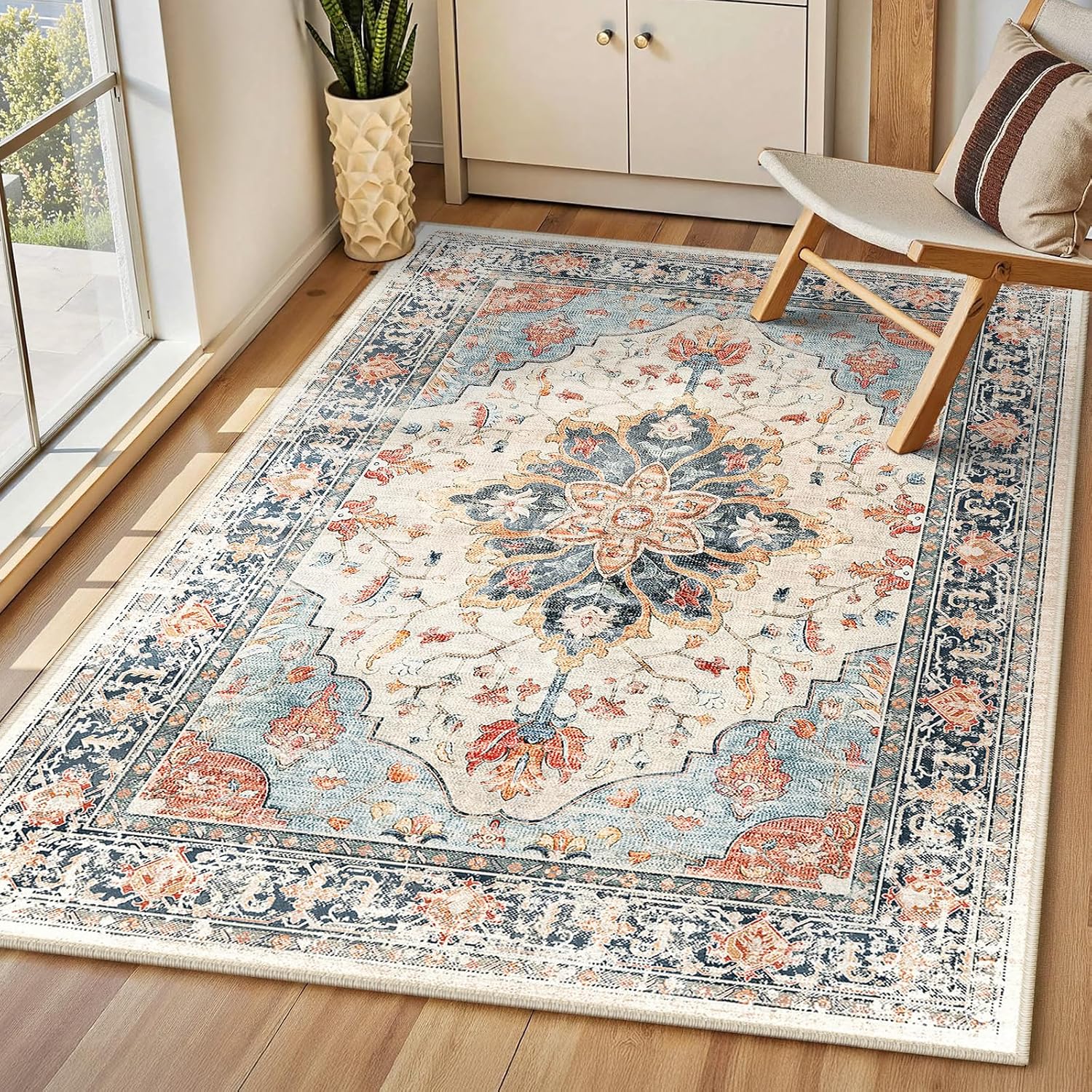 Detalle de INOVADAY 90x150 cm Machine Washable Vintage Area Rug with Non-Slip Backing