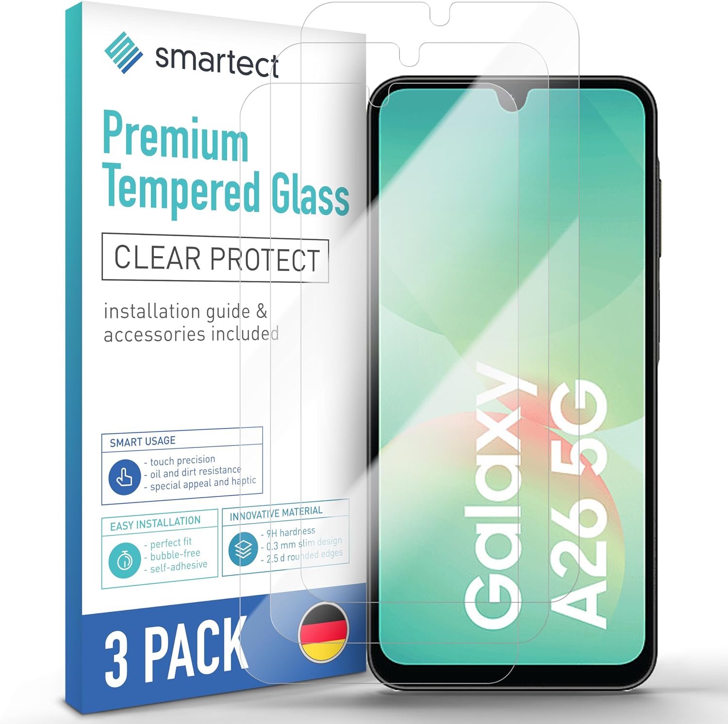 Detalle de smartect Verre trempé 3 pièces Clear pour Samsung Galaxy A26 5G (9H, anti-rayures)