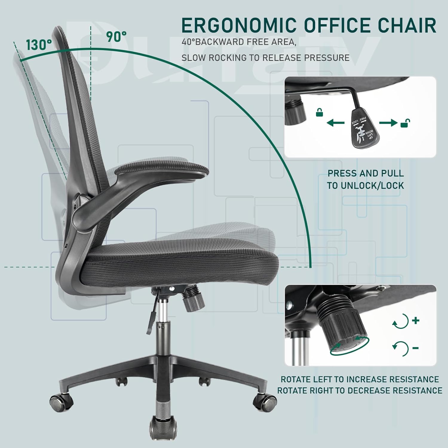 Thumbnail 2 de Durrafy Office Chair Ergonomic 1 mid-back chair 💺