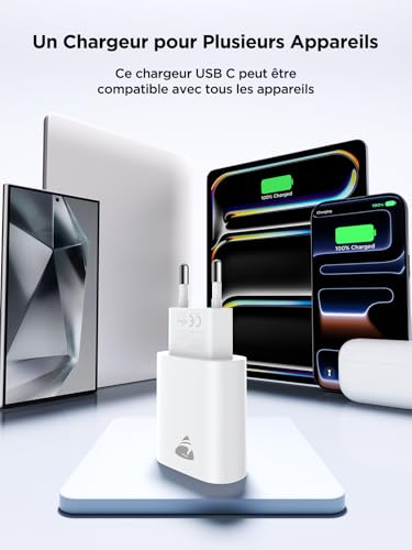 Thumbnail 7 de Chargeur USB C Rapide Aioneus 20W avec câble 2 m pour iPhone 15/16/17