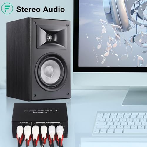 Detalle de UNSTINCER Cinch Audio Switch, 4(2)-In-2(4)-Out, analoger Stereo-Umschalter aus Metall