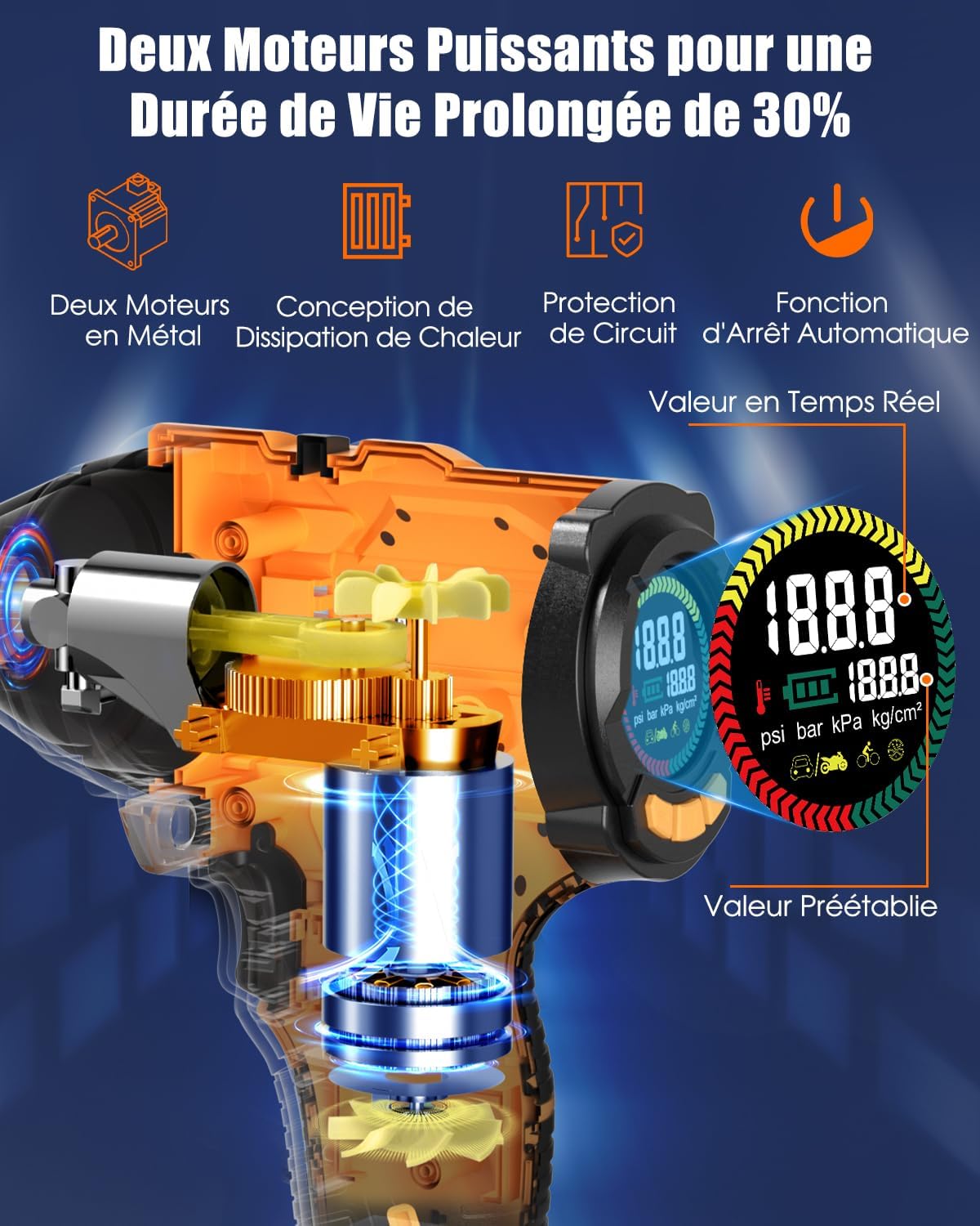 Thumbnail 3 de AUTDER Compresseur à Air Portatif — Gonfleur sans fil 21V/12V, 180 PSI, 4 embouts