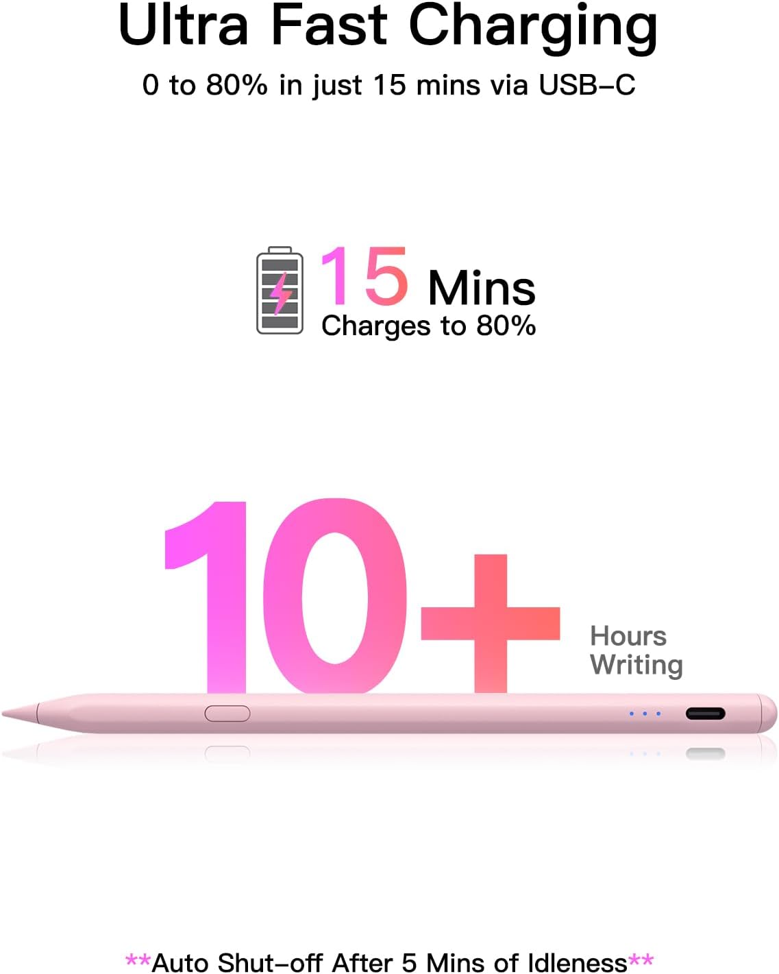 Detalle de KEEPro Stylus-Stift für iPad 2018–2026 mit USB‑C Schnellladung, Palm Rejection & Neigungssensitivität (für Apple Pencil kompatible Spitzen)