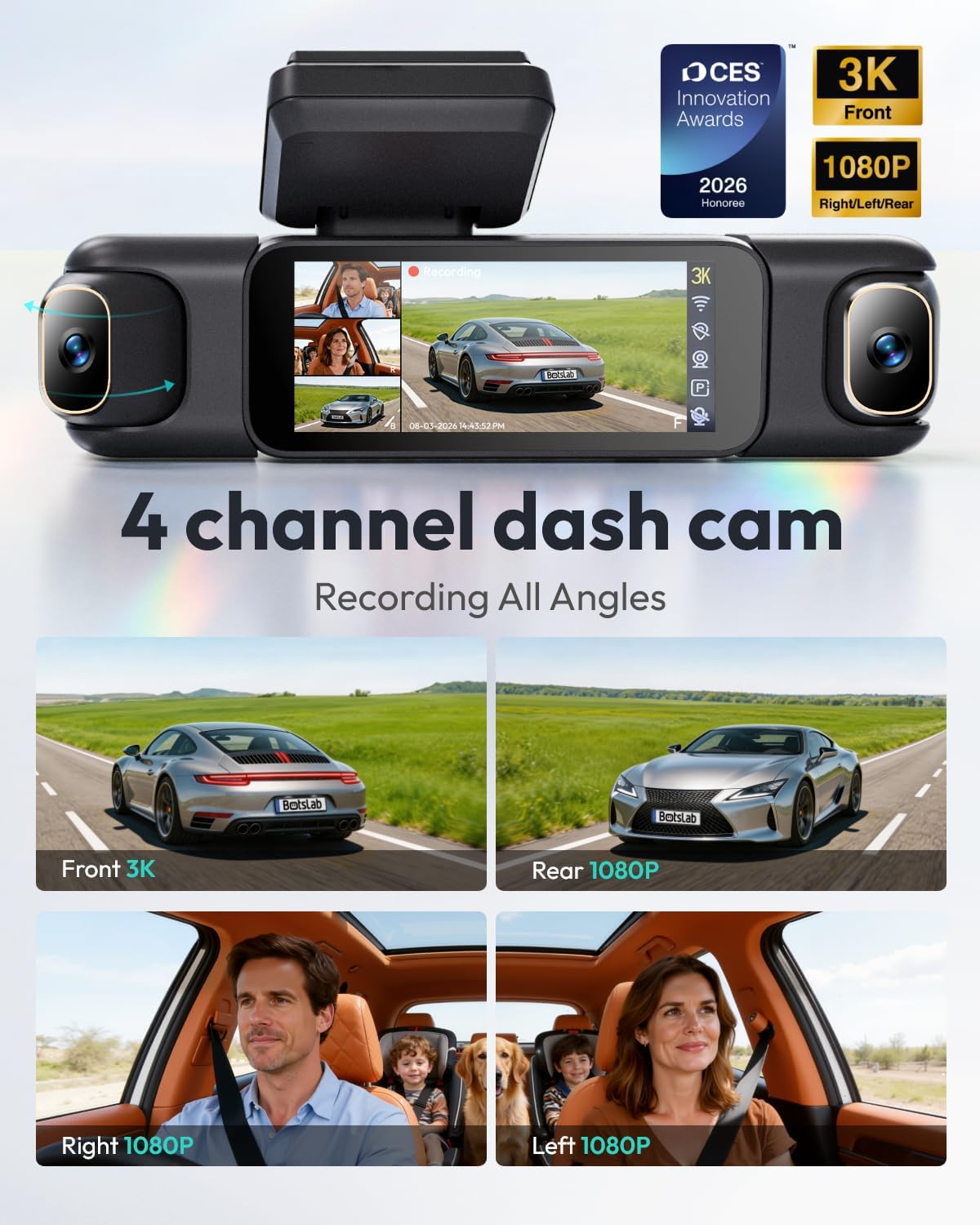 Detalle 2 de BOTSLAB 3K 4 Channel Dash Cam 3.18" Touch Screen