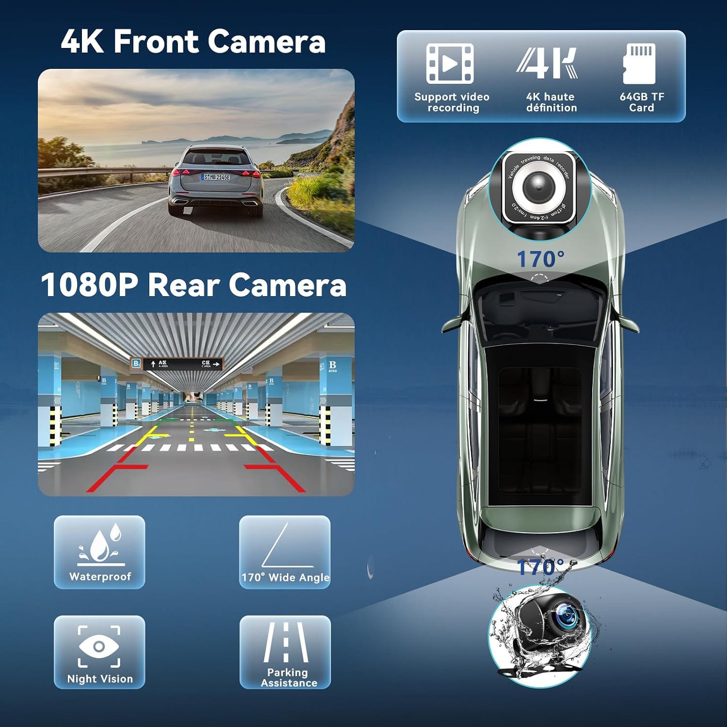 Detalle de Écran Carplay sans Fil 10,26" avec Dashcam 4K et Caméra de recul 1080P – CarPlay, Android Auto, GPS, BT et Mirror Link