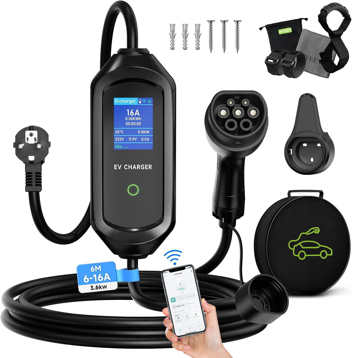 Thumbnail 6 de Cavo Ricarica Auto Elettrica Tipo 2 Schuko 10 m – 3,6 kW, 6–16 A, con Borsa