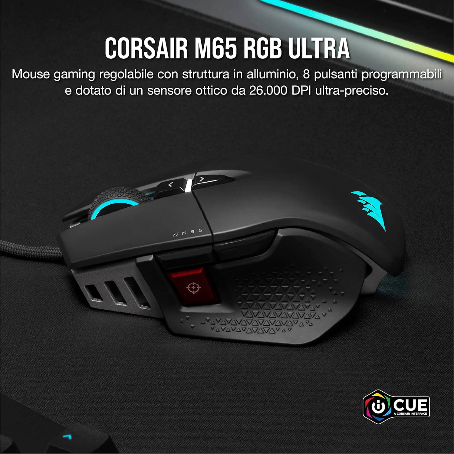 Detalle 2 de Corsair M65 RGB ULTRA Rev 2.0 mouse FPS Nero