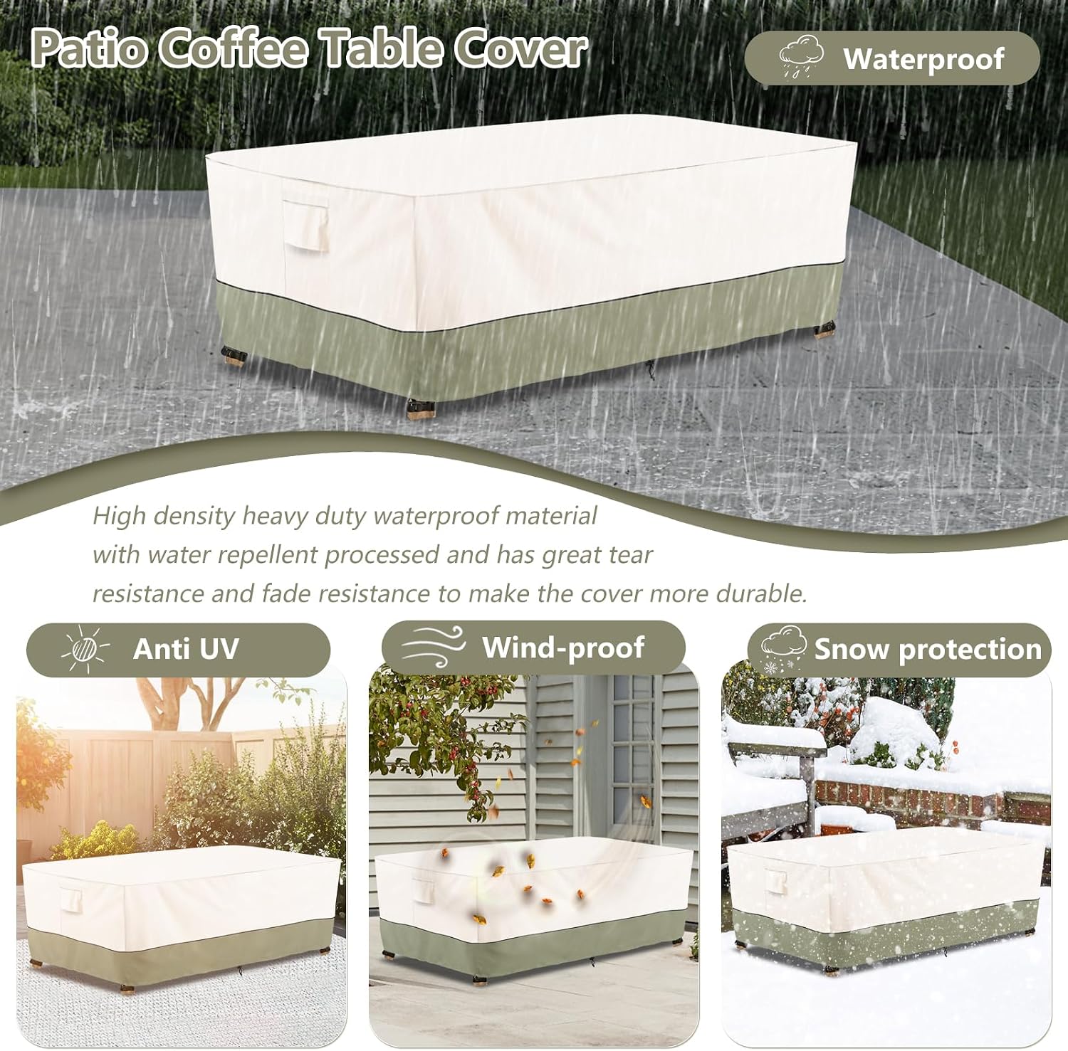 Thumbnail 6 de Bitubi 1026-MB-48 Waterproof Patio Table Cover, 600D Fabric, Beige