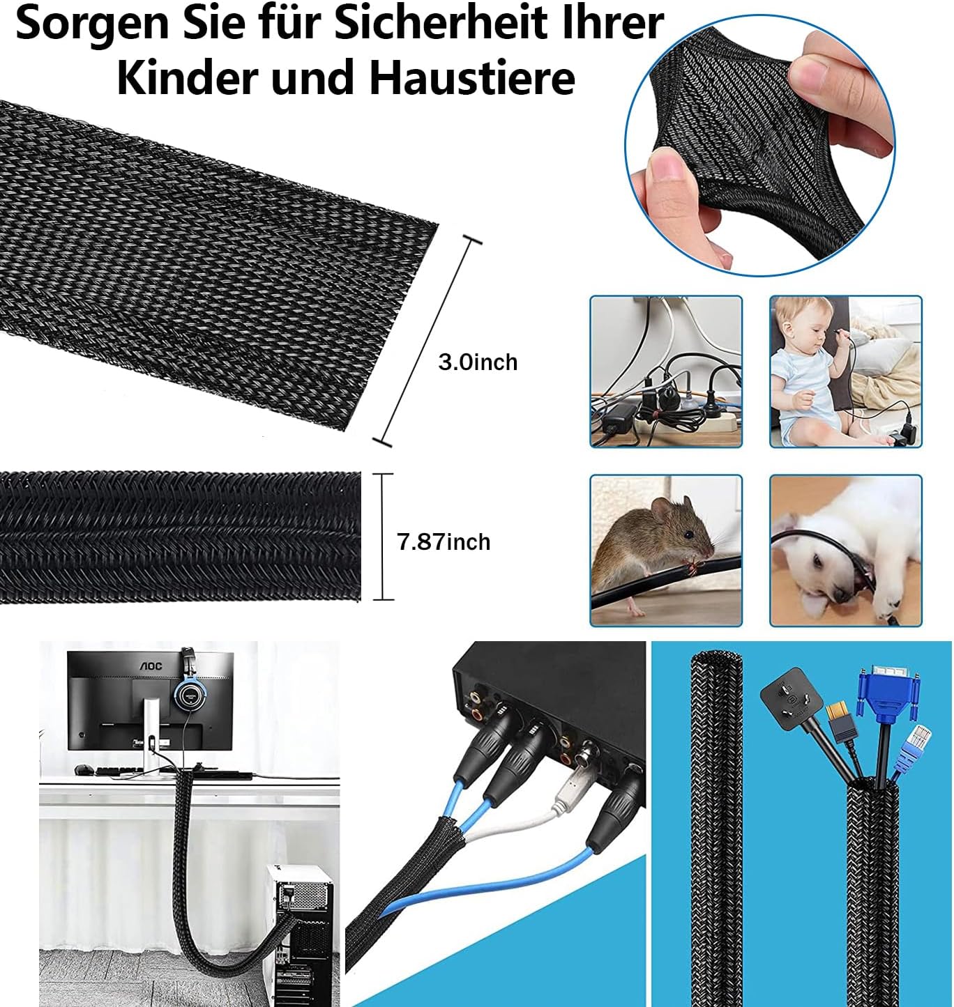 Thumbnail 2 de Moseem Kabelmanagement-Set 142-teilig mit Kabelschlauch (2 m) und Silikon-Kabelhaltern