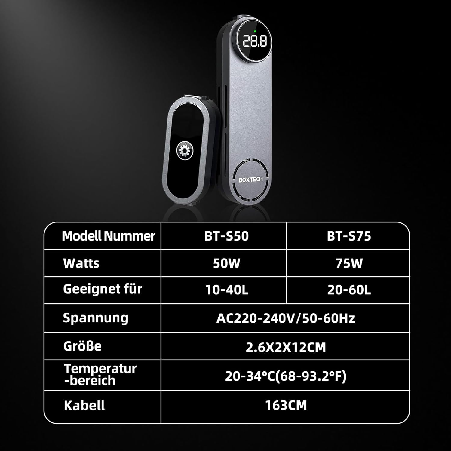 Thumbnail 5 de boxtech Mini Aquarien Heizung, 75W – Tauchfähiger Betta Heizstab mit LCD-Display und externer Steuerung