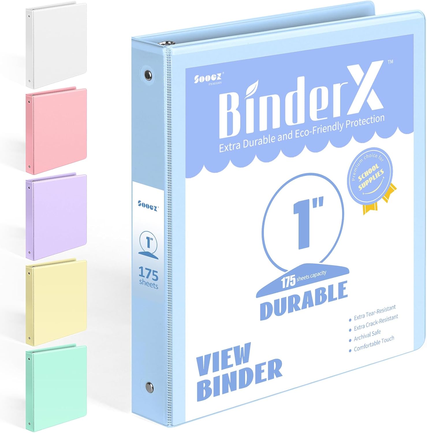 Detalle de Sooez BinderX SZA1601-9701A 1-Inch 3-Ring Binder, Light Blue, Letter Size