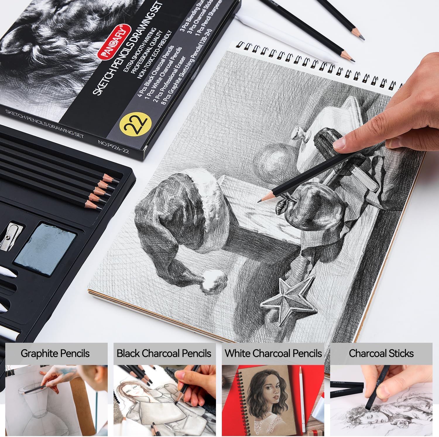 Detalle de PANDAFLY Drawing Pencil Set, 22-Piece