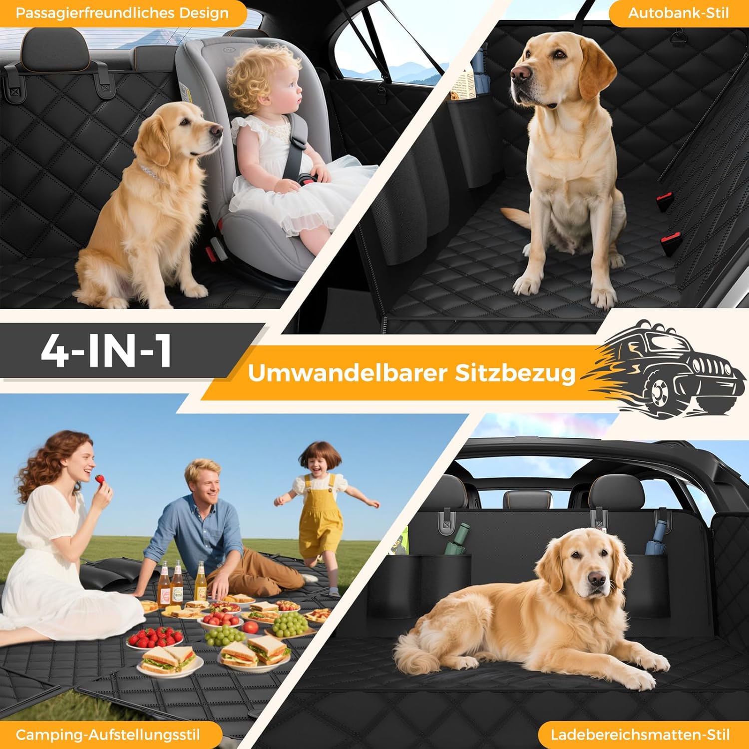 Thumbnail 1 de MZROT Hundedecke Auto Rückbank 145 x 137 cm – wasserdichter, kratzfester Autositzbezug für Rücksitz & Kofferraum