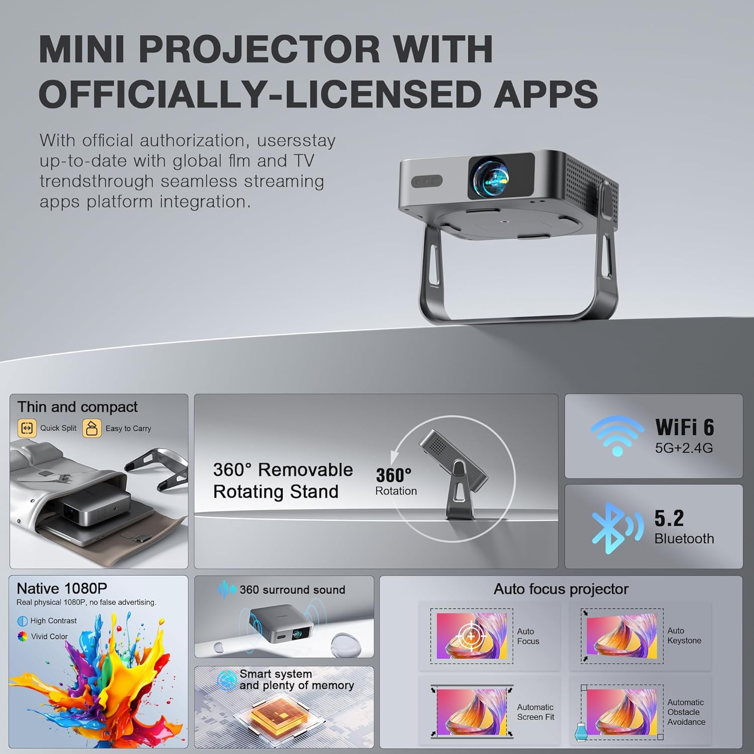Detalle 2 de Ultra-Thin Netflix‑Licensed Smart Mini Projector 4K by VISSPL