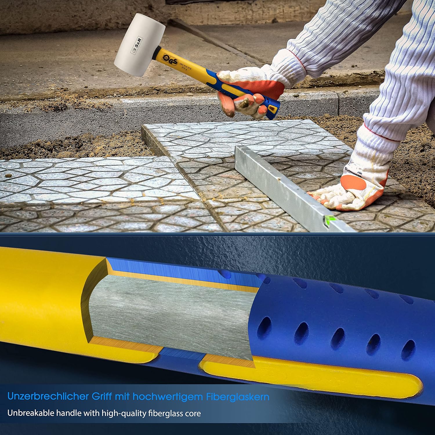 Detalle de S&R Gummihammer Groß Weiß 75mm, 910g – Schonhammer, rückschlagfrei & vielseitig einsetzbar