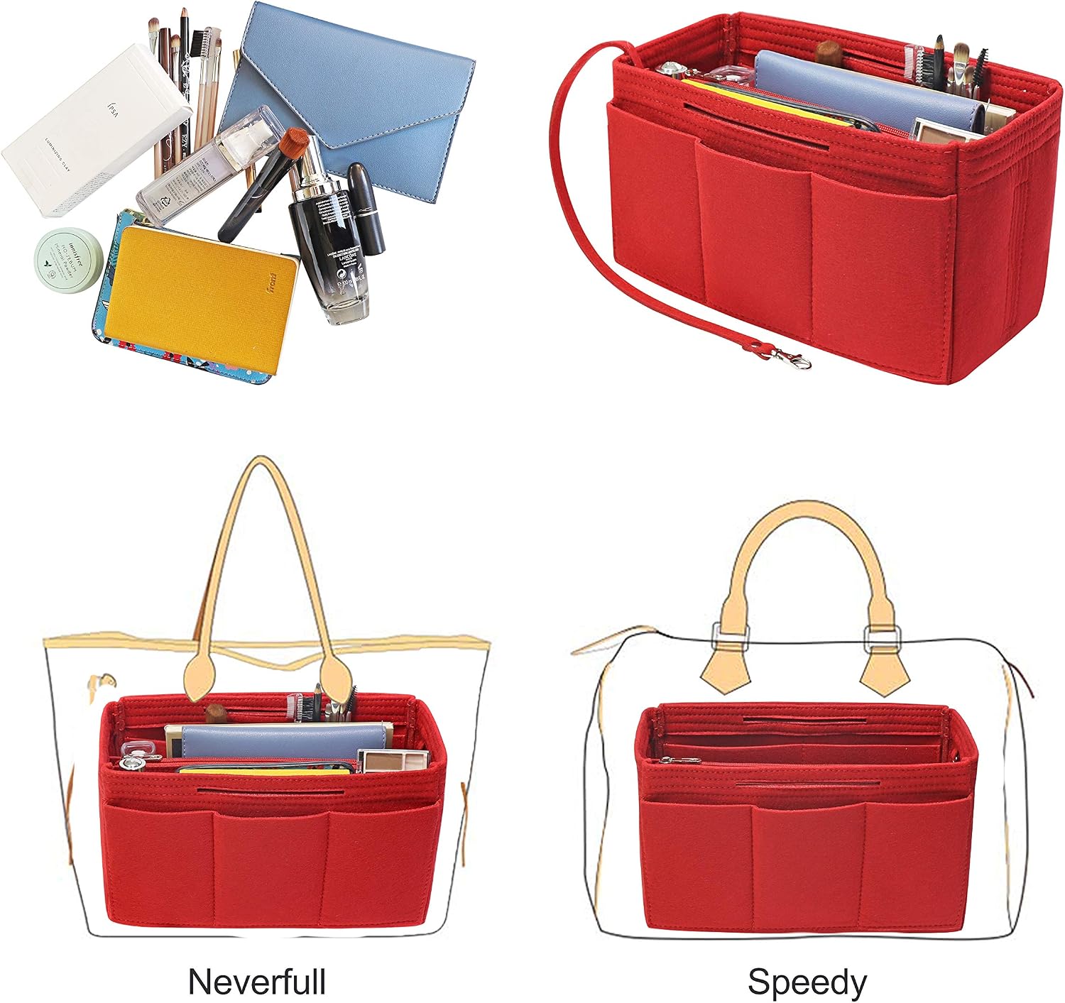 Detalle de Soyizom Felt Handbag Organiser Insert (Bag-in-bag) — Large for Neverfull Red