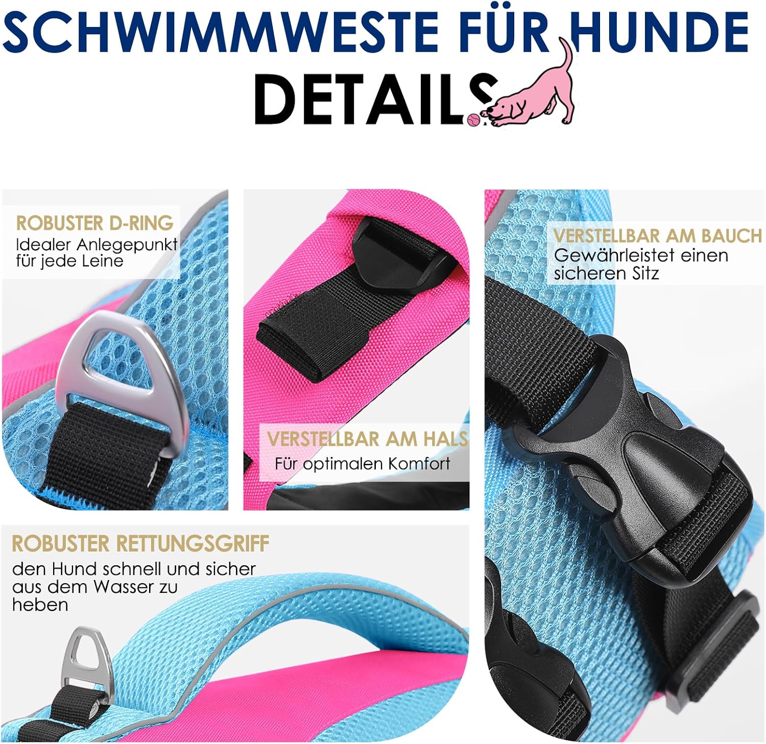 Detalle de AOFITEE Schwimmweste Hund Klein – Verstellbar, Reflektierend, Hoher Auftrieb