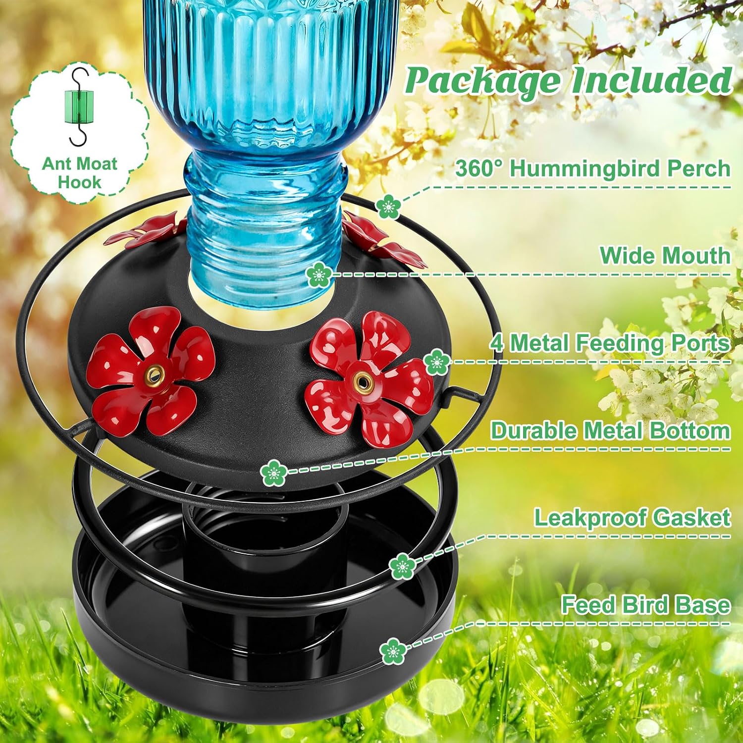 Detalle de FEED GARDEN Glass Hummingbird Feeder, 16 oz