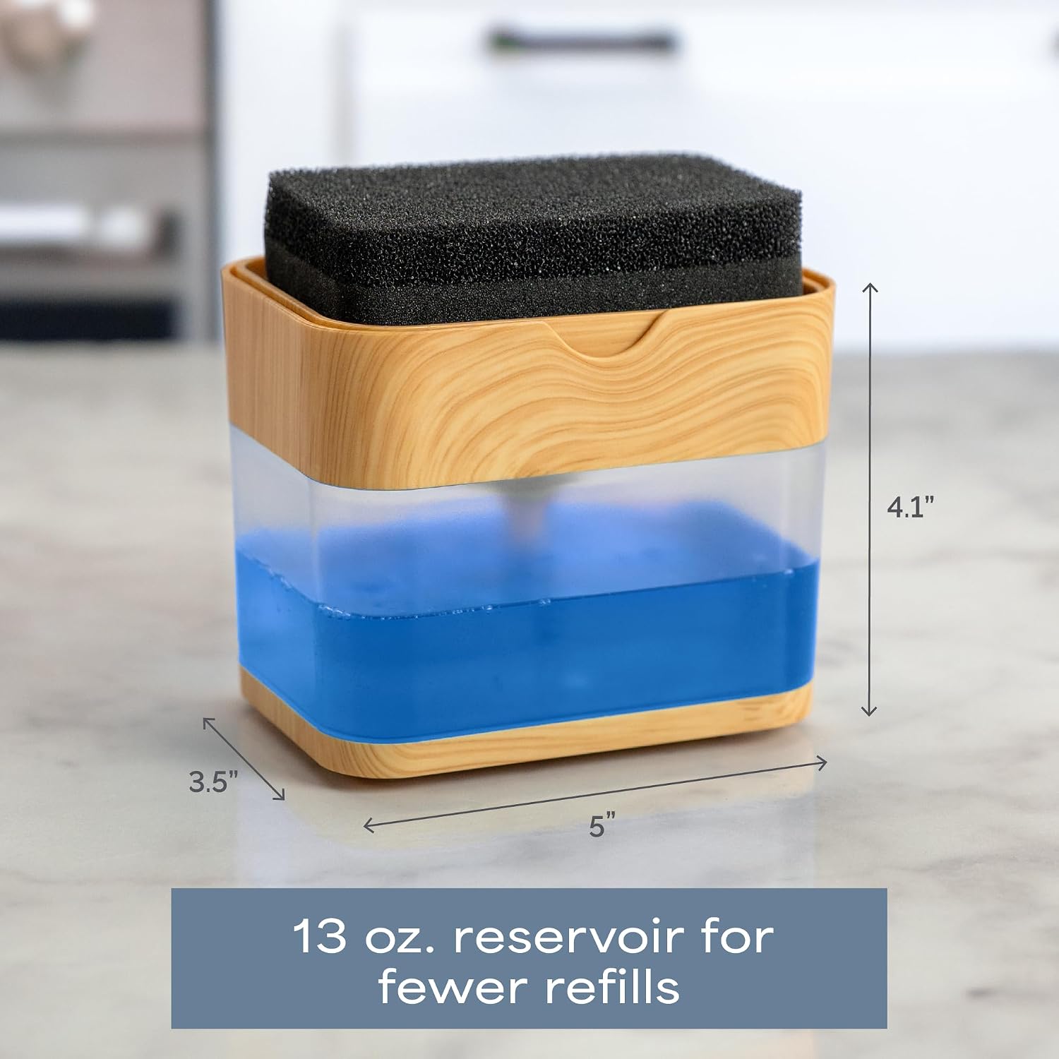 Thumbnail 3 de S&T INC. Dish Soap Dispenser and Sponge Holder, Bamboo-Color Plastic, 13 fl oz