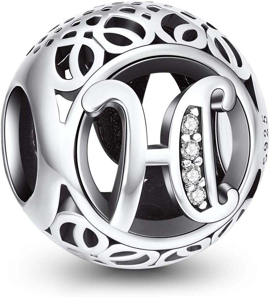 Detalle de NINGAN Charm-Anhänger 925er Sterlingsilber – Buchstabe des Alphabets, kompatibel mit europäischen Armbändern