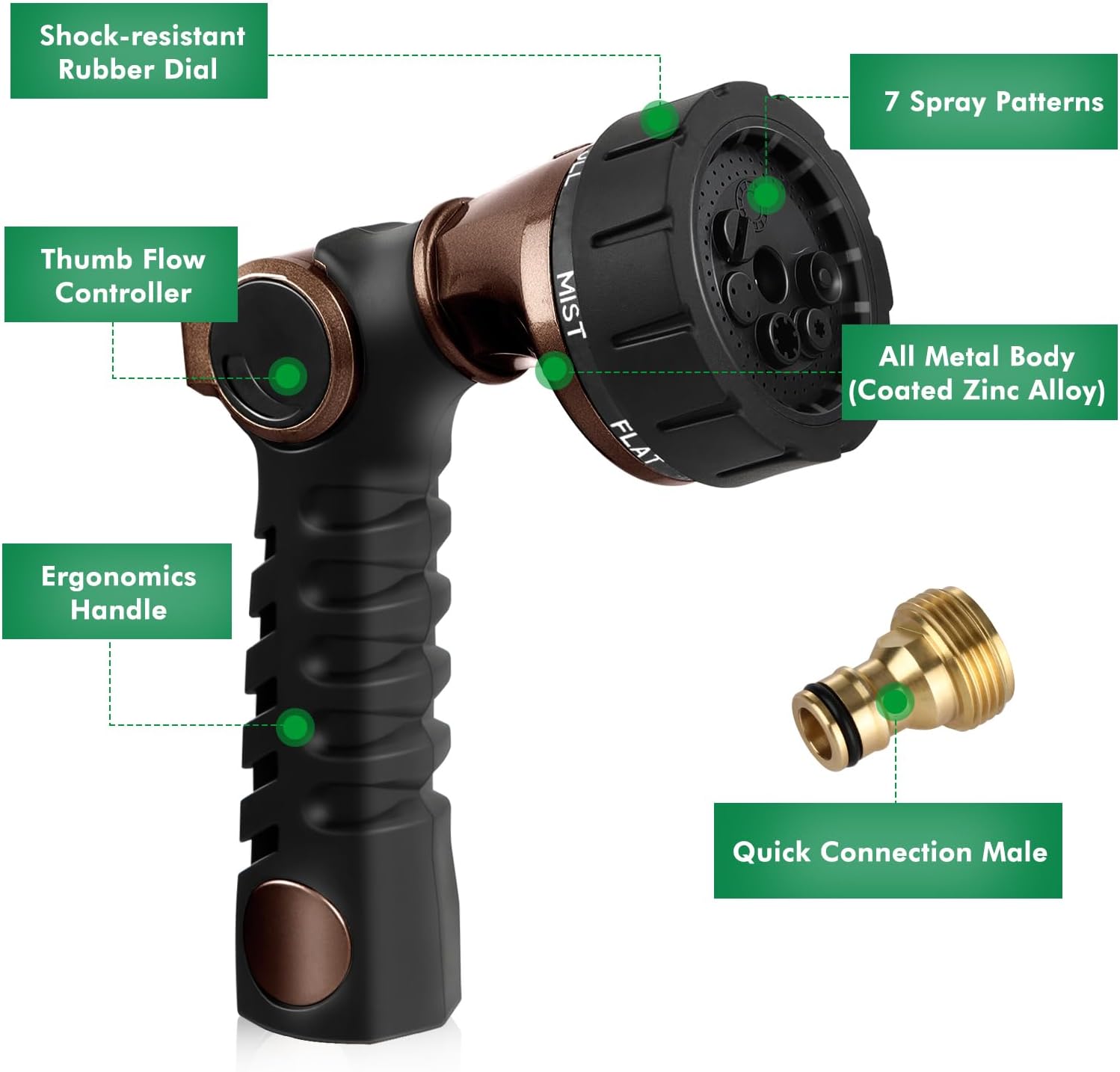 Thumbnail 1 de RESTMO Garden Hose Pipe Spray Gun: Heavy-Duty 7-Pattern Nozzle in Brown