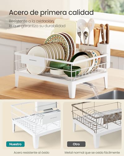Detalle de SONGMICS Escurreplatos para Encimera KCS550WG01 (Blanco Nube): drenaje giratorio 360° y extensible