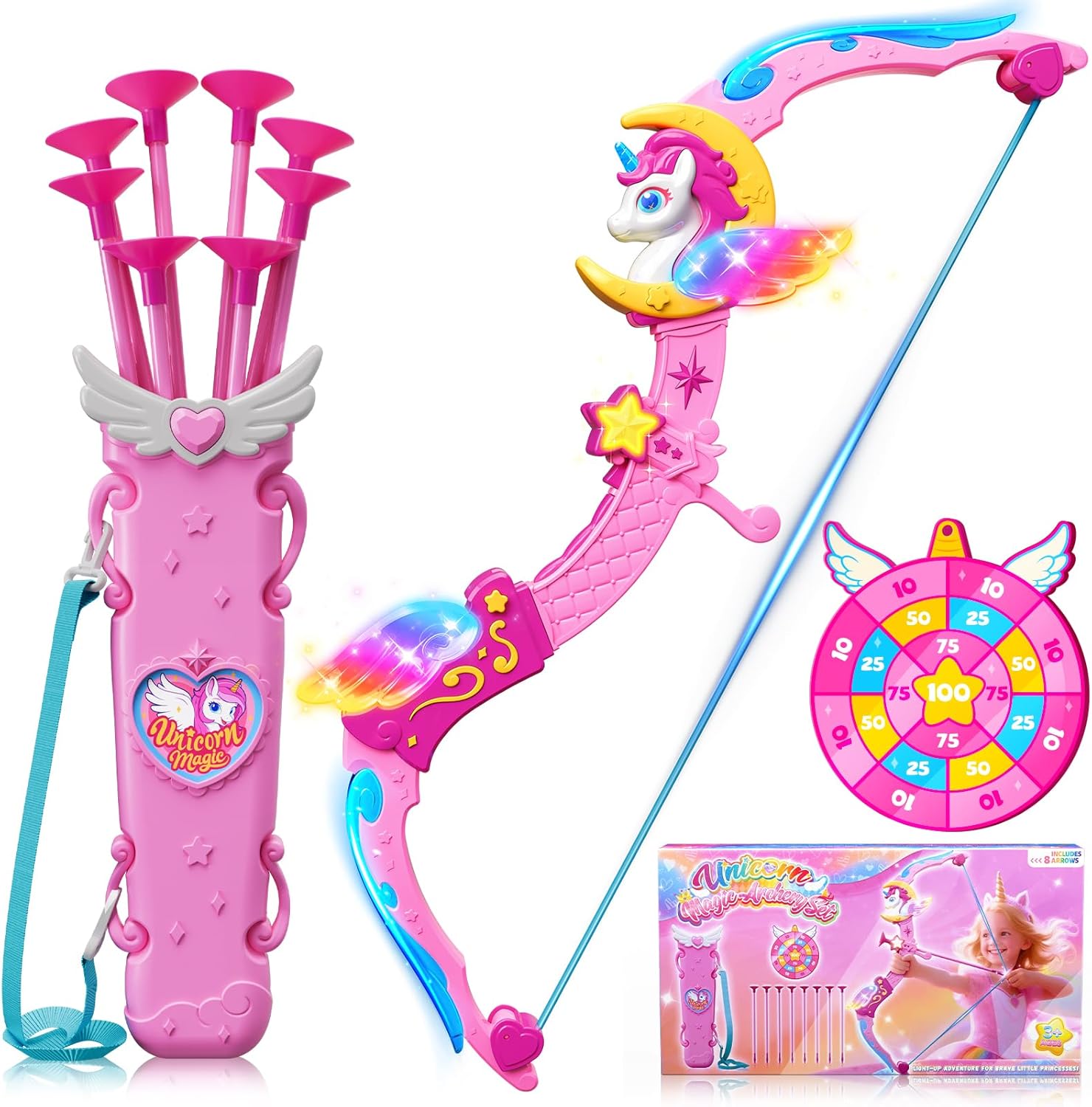 Unicorn Girls Bow and Arrow Set 8 suction arrows