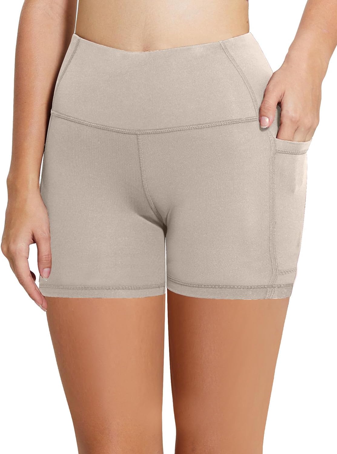 Detalle de baleaf Women's High-W waist Bicycle Shorts with Pockets (8" / 5" / 3" Inseams)