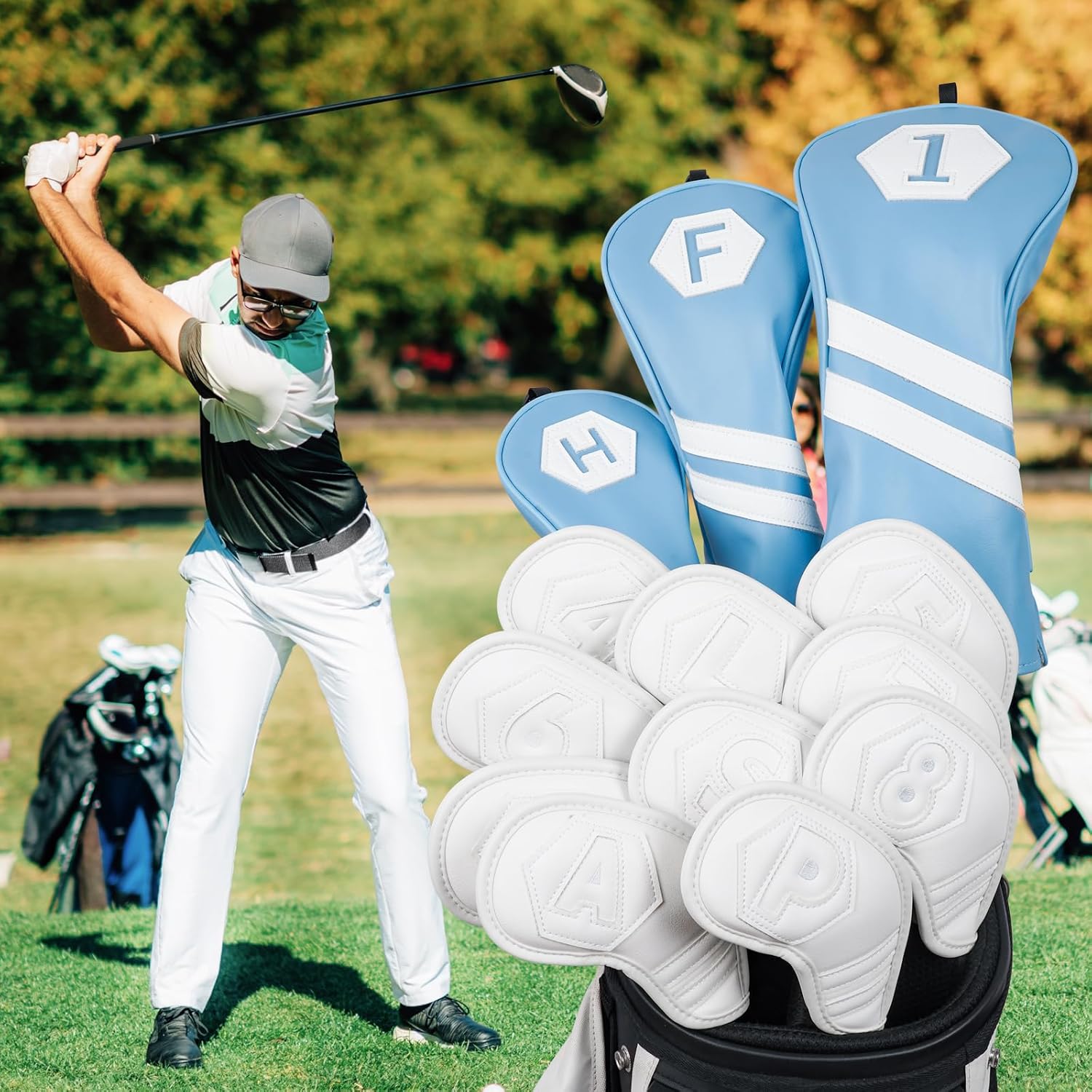 Thumbnail 1 de Golf Club Wood Head Covers for Driver, Fairway and Hybrid – Light Blue PU Leather