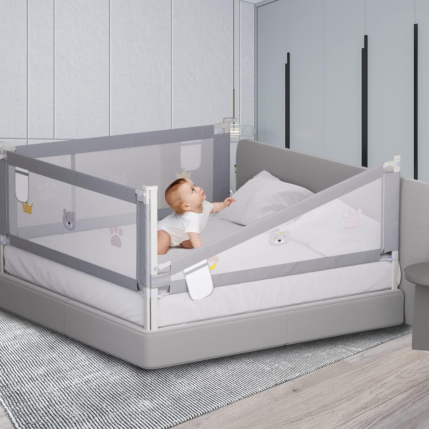 Thumbnail 6 de Ikodm Griglia di protezione per letto — sistema modulare 2x 200 cm e 1x 180 cm, altezza regolabile 70–98 cm