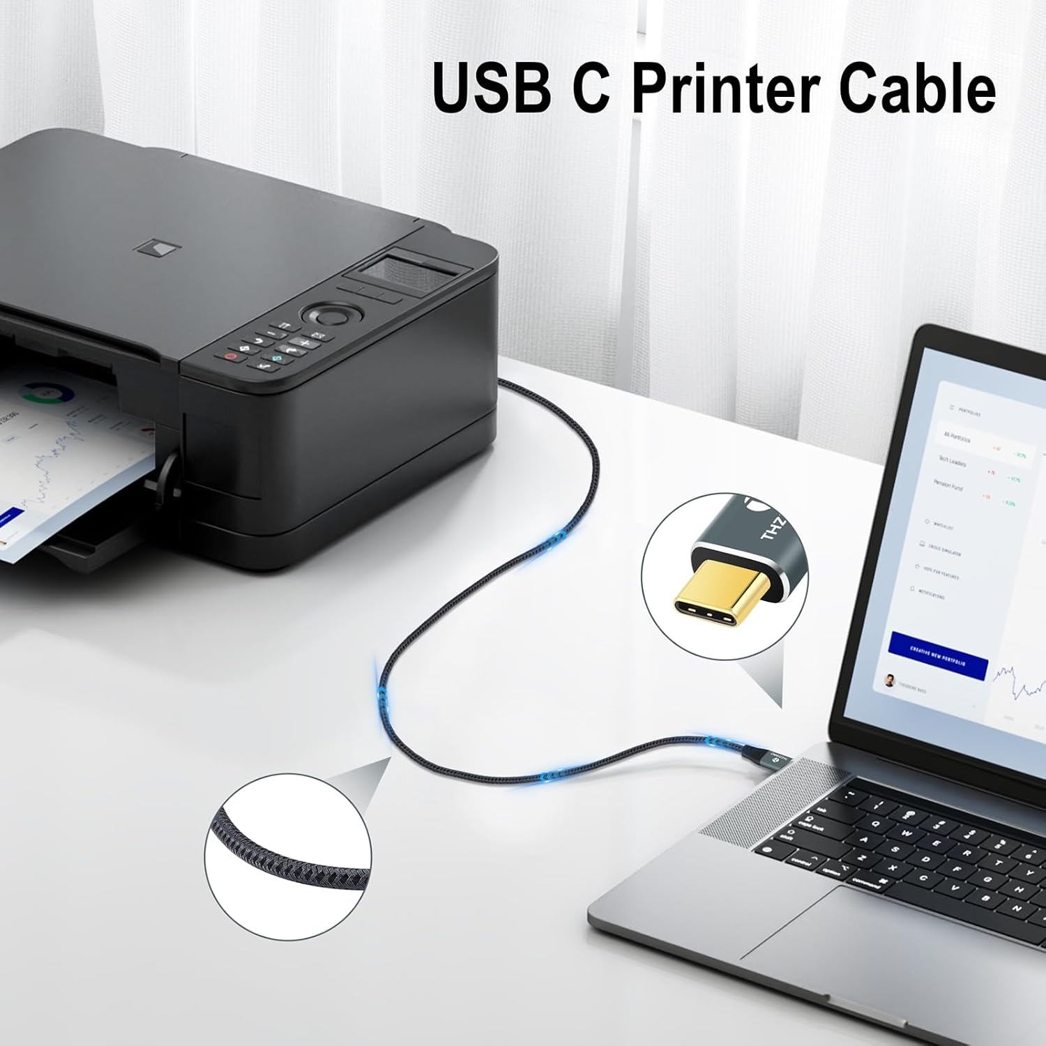Detalle 2 de Thzzhnno USB‑C auf USB‑B 2 m 🔌