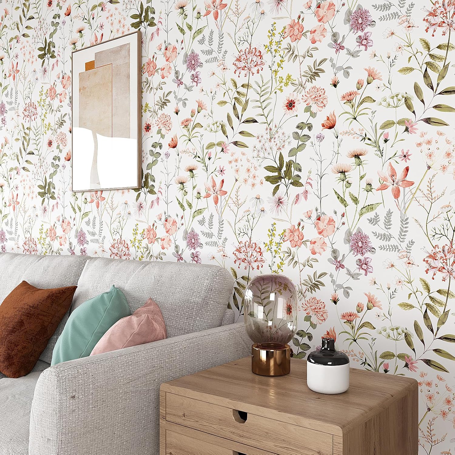 Detalle 2 de VEELIKE Vintage Peach Pink Floral Wallpaper 44.5×900 cm