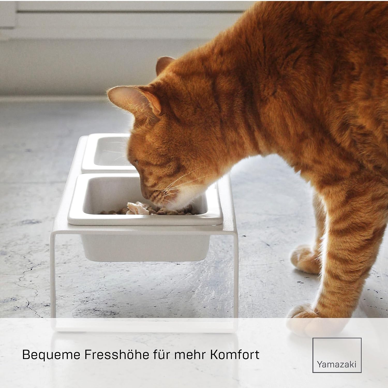 Detalle de Yamazaki 4744 Tower Futternapf – weiß, Stahl/Keramik, 2x300 ml, 29 x 15,5 x 10 cm
