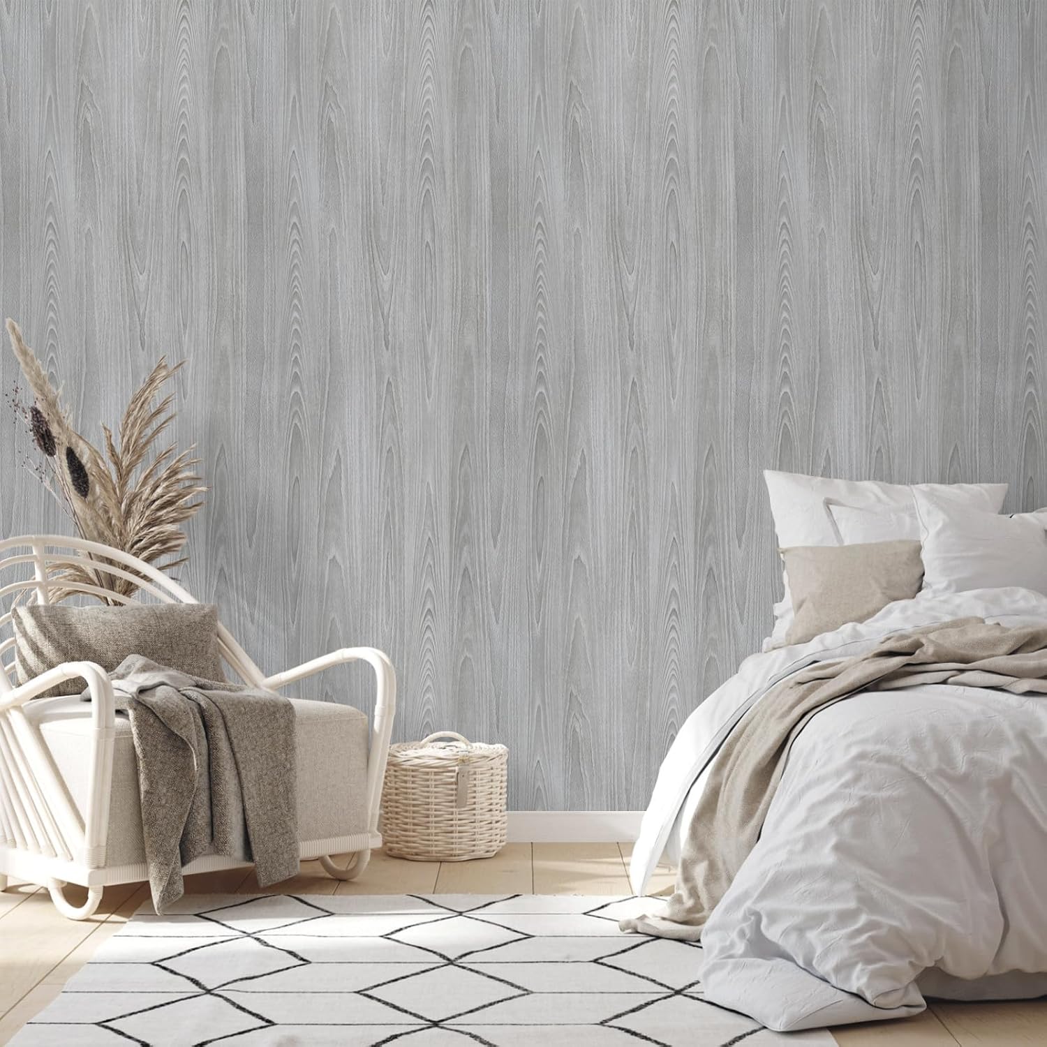 Detalle de Honcet Vinyl Wrap Wood Effect 60x500cm – Self-Adhesive Grey Wood Grain Wallpaper for Furniture and Surfaces