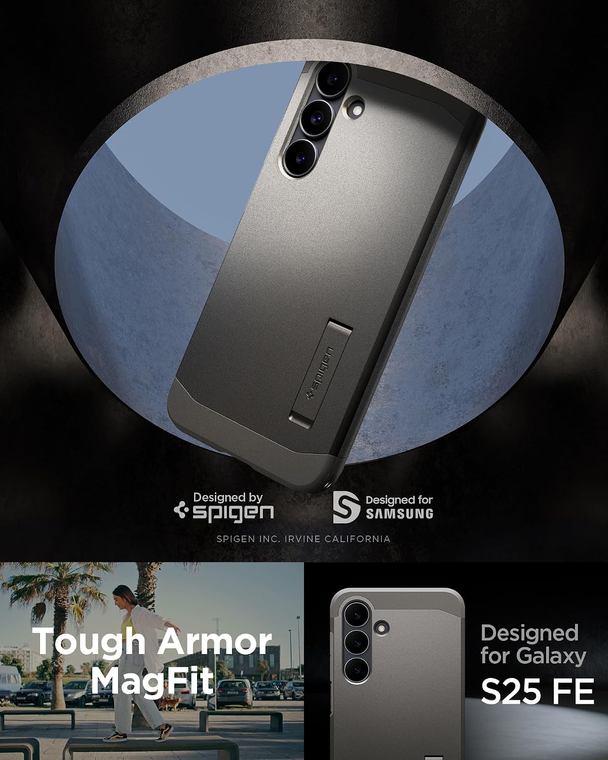 Detalle 2 de Spigen Tough Armor MagFit pour Samsung Galaxy S25 FE (Gunmetal) : coque antichoc à maintien MagFit