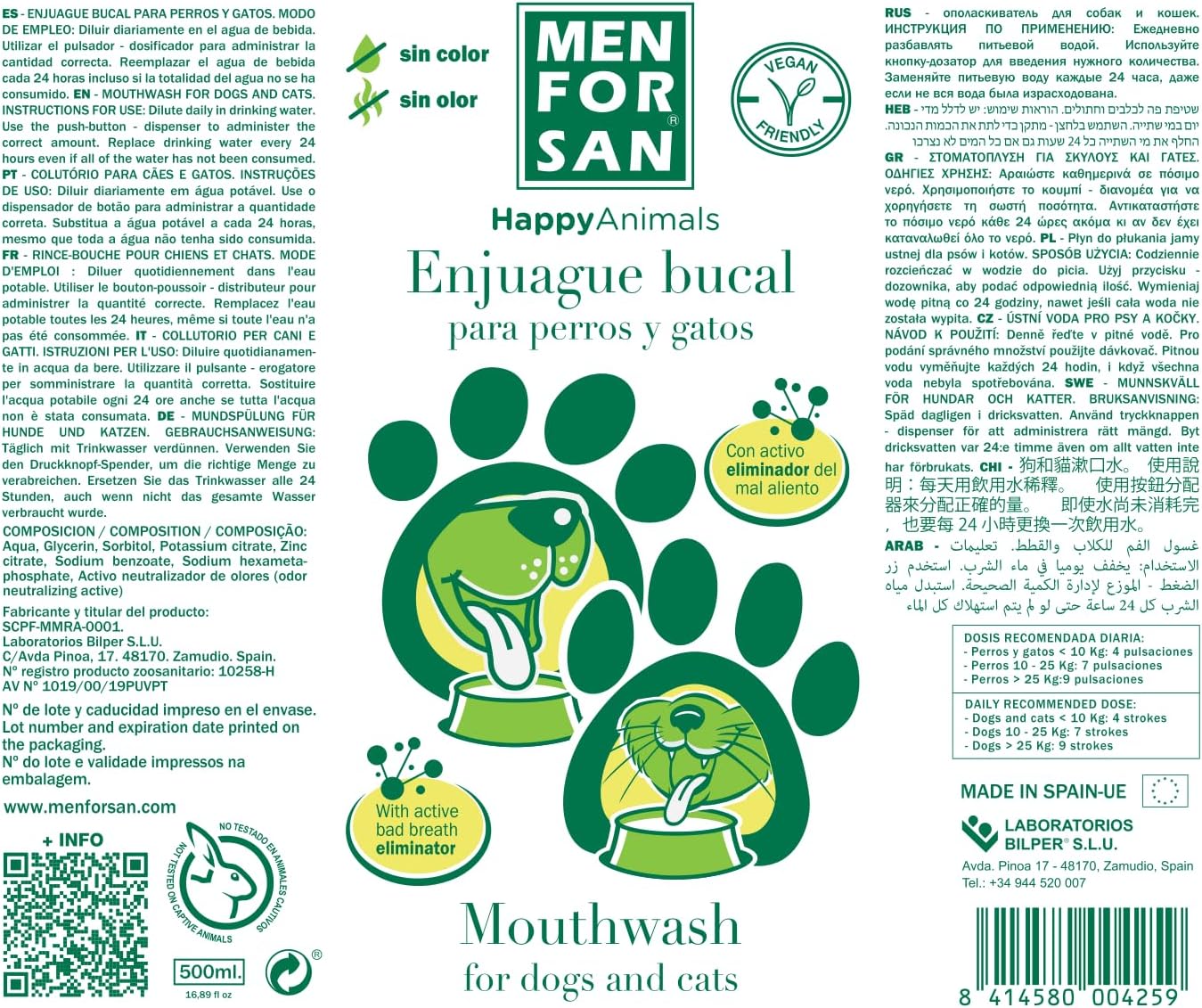 Thumbnail 1 de MENFORSAN Collutorio anti-tartaro per cani e gatti da bere, 500 ml