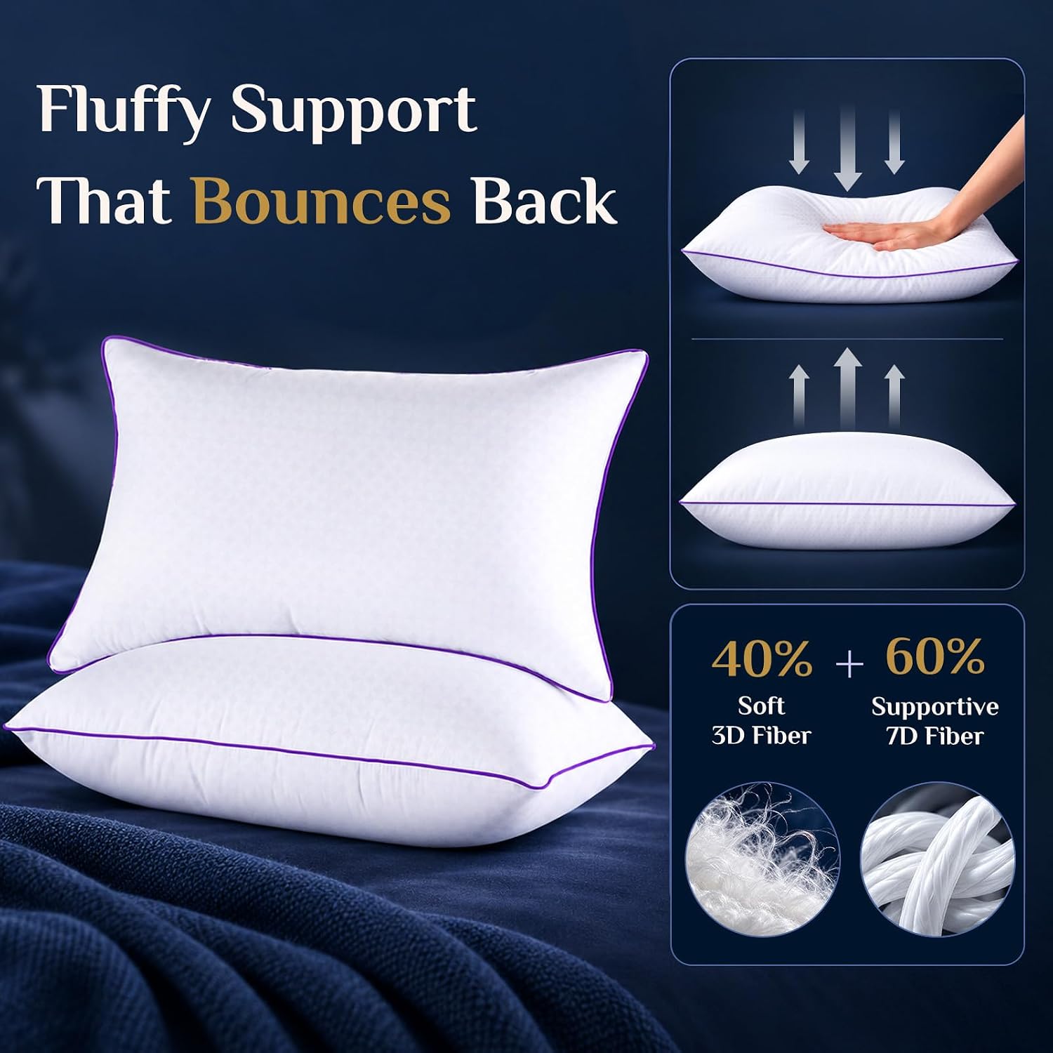 Thumbnail 5 de JOLLYVOGUE Pillows Standard Size Set of 4 (Washable Down Alternative) — Soft yet Supportive for Side, Back, and Stomach Sleepers