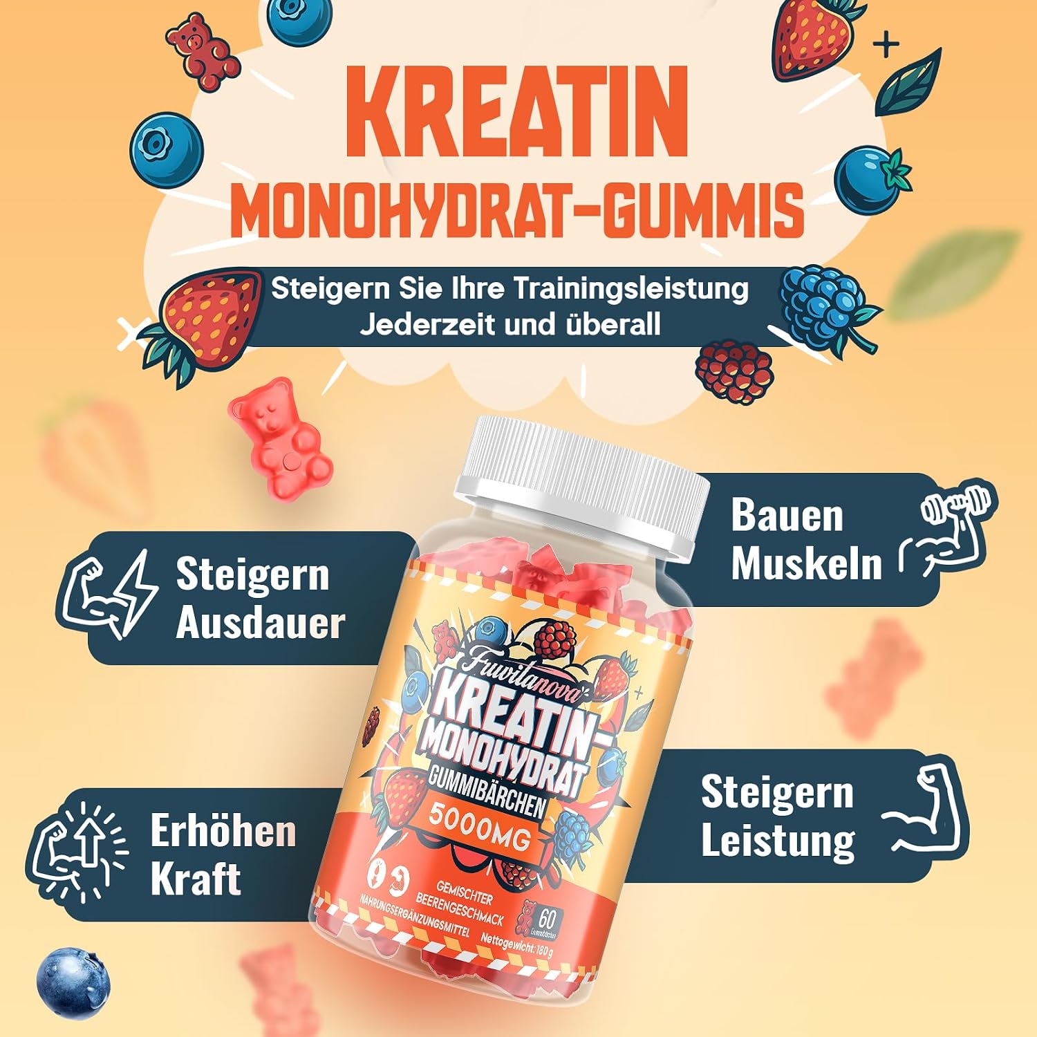 Detalle 2 de Fruvitanova Kreatin Gummibärchen 🍬