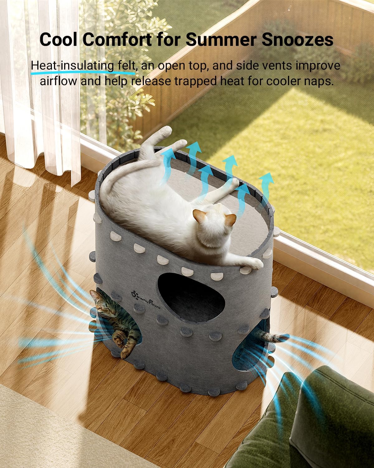 Detalle de DownyPaws Cat House for Indoor Cats: 2-Storey Felt Castle Bed Cave for Multicats