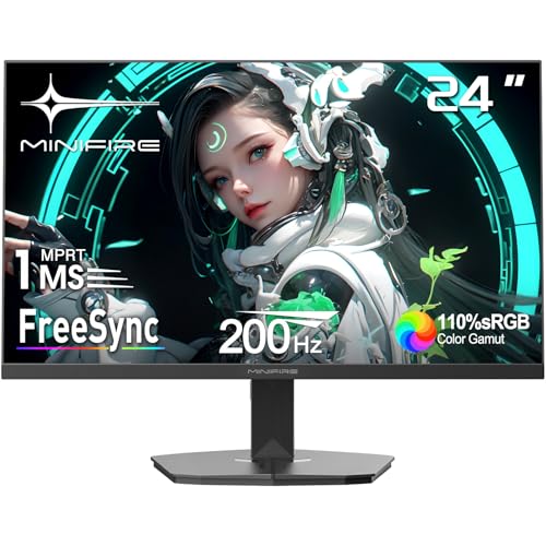 Detalle de Minifire Écran PC Gamer 24 Pouces – 200 Hz, 1 ms, FreeSync, FHD, sans bordure (MFG24F4H)