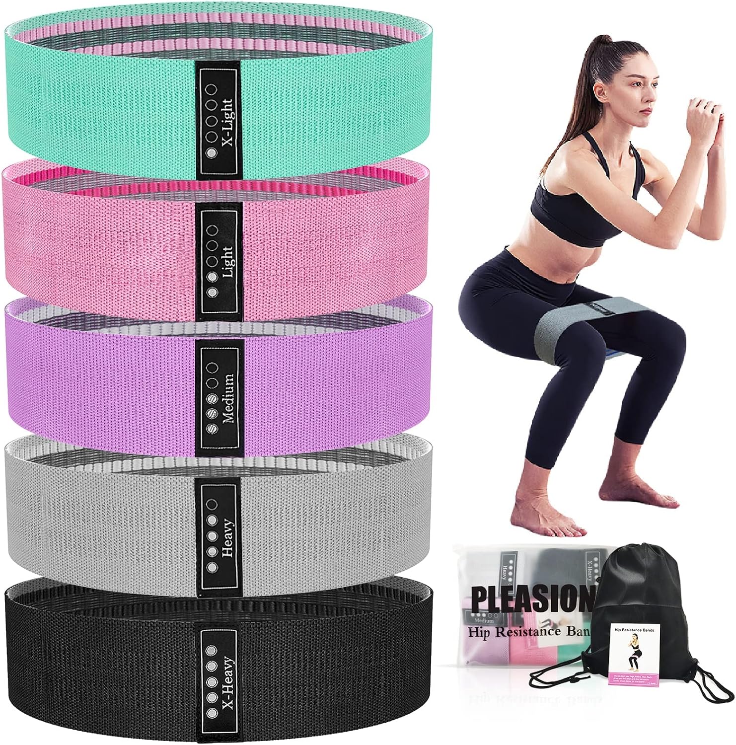 Detalle 2 de PLEASION Resistance Bands 5er Set FitnessbĂ€nder đ§