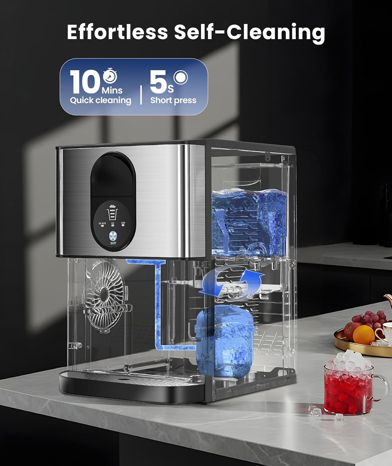 Detalle 2 de COWSAR HZB-20DN Nugget Ice Maker with 2.4L Tank and Self-Cleaning