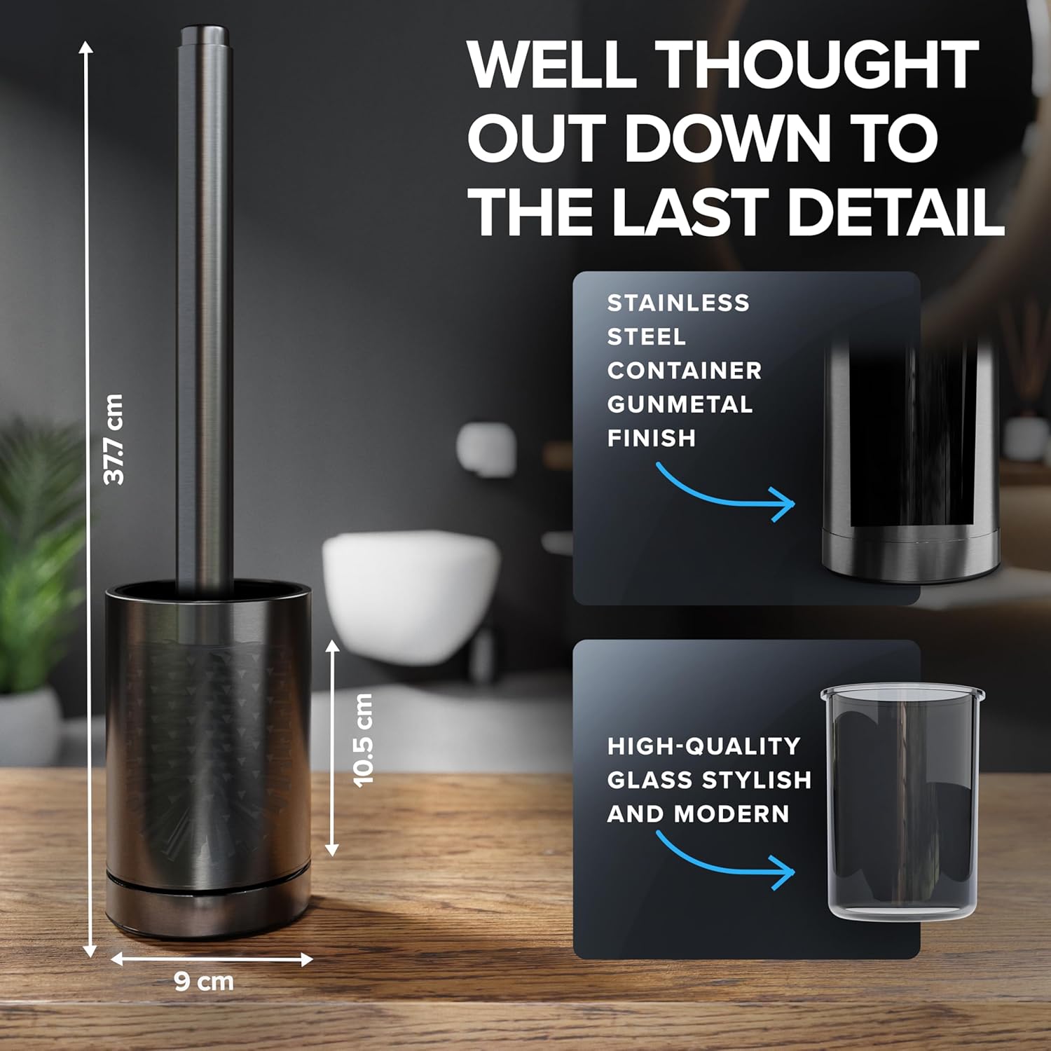 Thumbnail 4 de Ovimar Brosse de Toilettes Snohetta Gunmetal — Brosse silicone avec réservoir et porte-balai en acier inoxydable