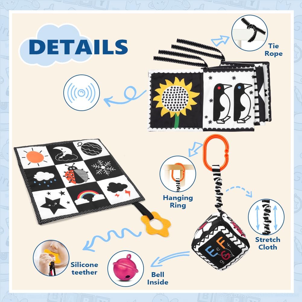 Detalle de Aolso EUV8-CWYL-TZG-FBA sensorisch babyspeelgoed, zwart-wit set van 3