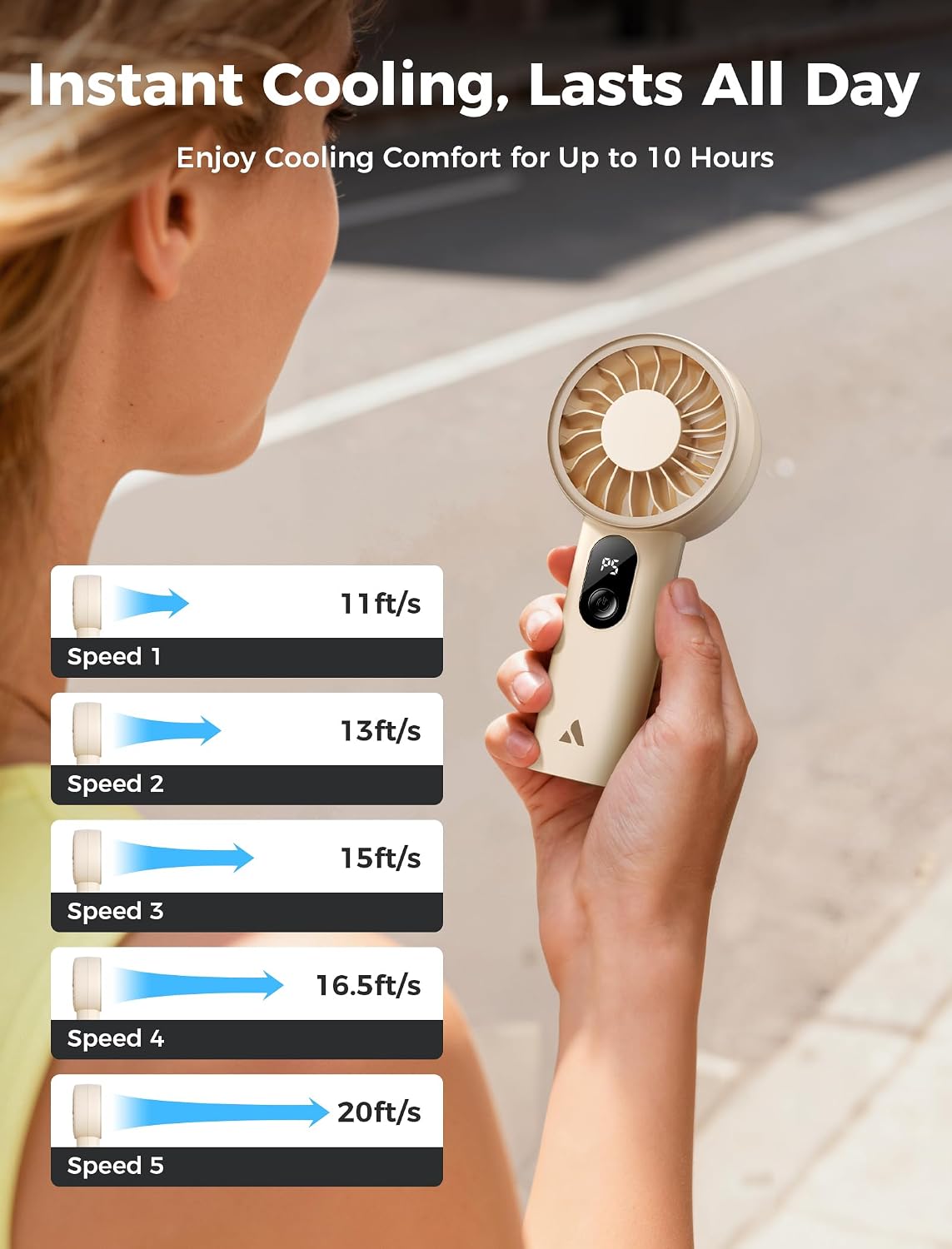 Thumbnail 3 de Aecooly Mighty Handheld Fan (Beige) – USB rechargeable portable mini fan with 5 speeds