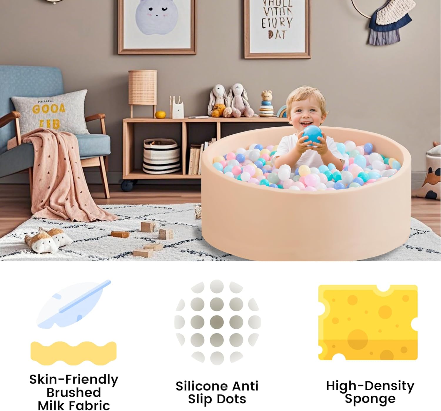 Thumbnail 5 de Ball Pit for Toddlers 1-3 Memory Foam Ball Pit (31.5 x 11.8 in) – Beige, no balls