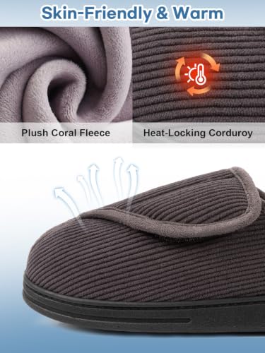 Detalle 2 de LongBay Men's Diabetic Slippers Wide Fit Memory Foam – Dark Grey (9UK)